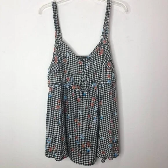 Torrid Womens Floral Gingham Top Size 2 18-20 2X Rayon/Spandex Black/White - Picture 1 of 14